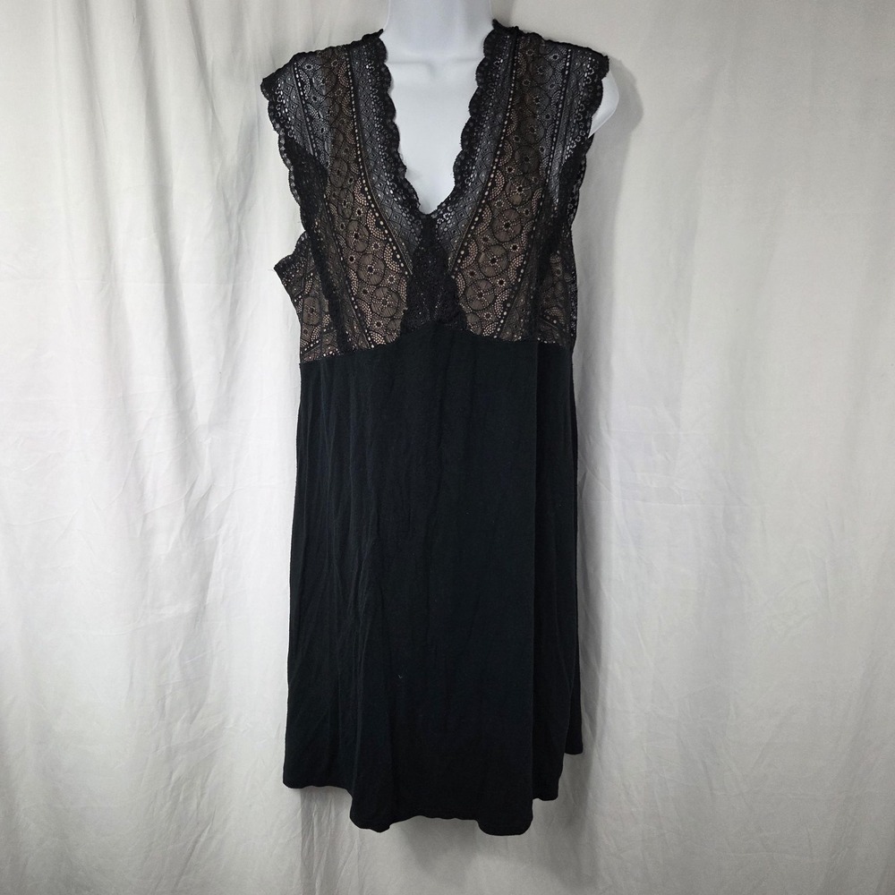 Cool Nights Gown Womens Large Black Lace V Neck Sleeveless Chemise Sleepwear